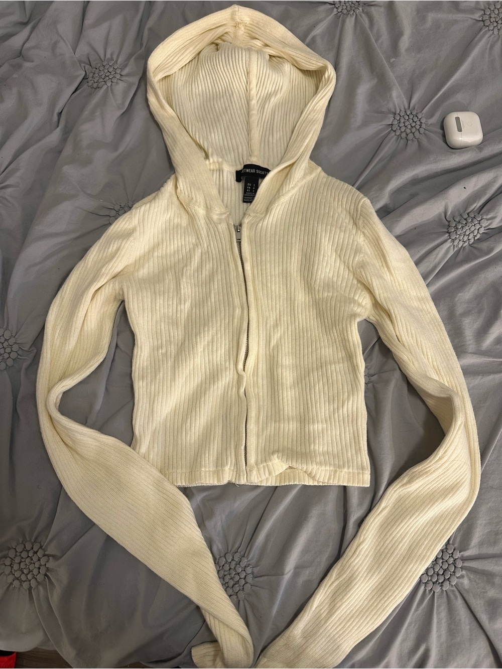 Streetwear Society Ribbed Zip Hoodie in Cream